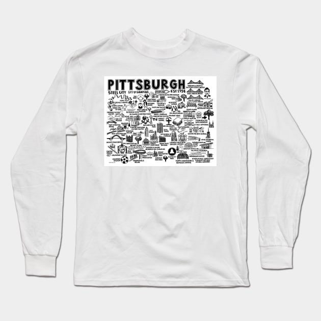 Pittsburgh Map Long Sleeve T-Shirt by fiberandgloss